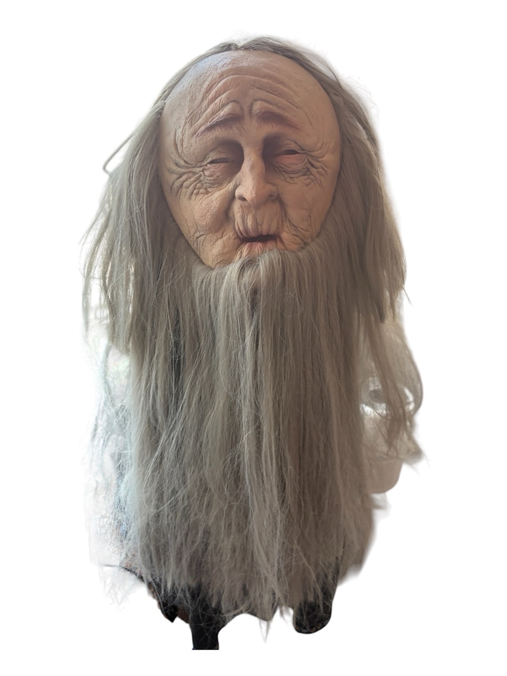 Vintage 1990s Paper Magic Group Old Man Horror Mask Long Gray Hair